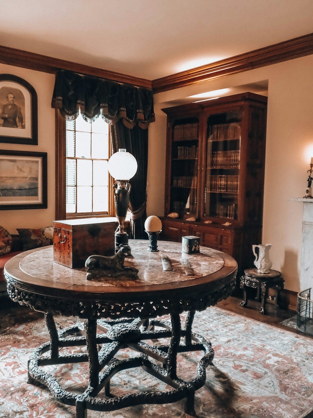 Antique study room with a locked drawer, old letters and a magnifying glass